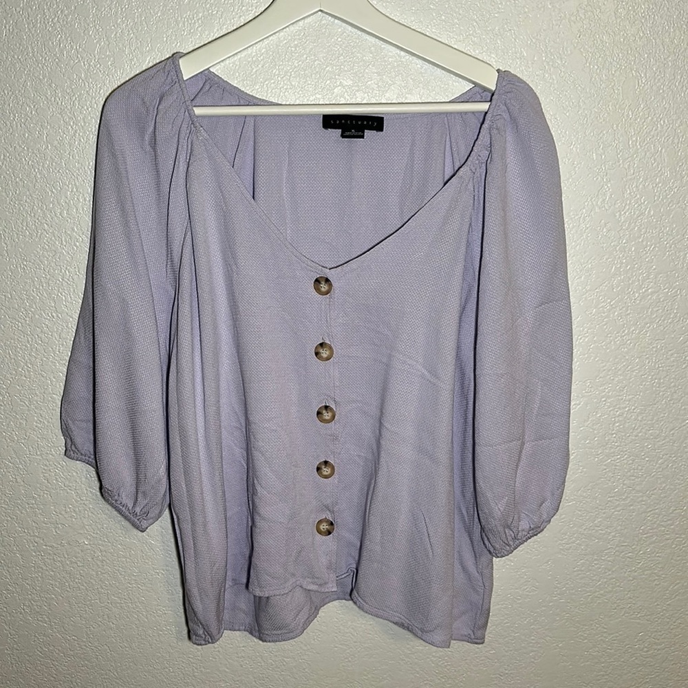 Sanctuary Lavender Button Down Blouse 3/4 Sleeves Size XL